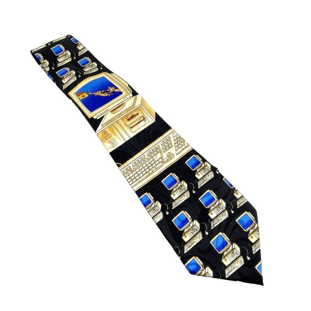 Steven Harris Desktop Computer Floppy Disc Tech Techy Geek Necktie Neck Tie 57"